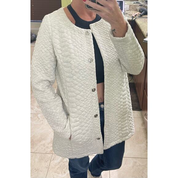Soft surroundings Ivory Cream Snap Down Button Quilted Jacket XS S - Picture 3 of 8